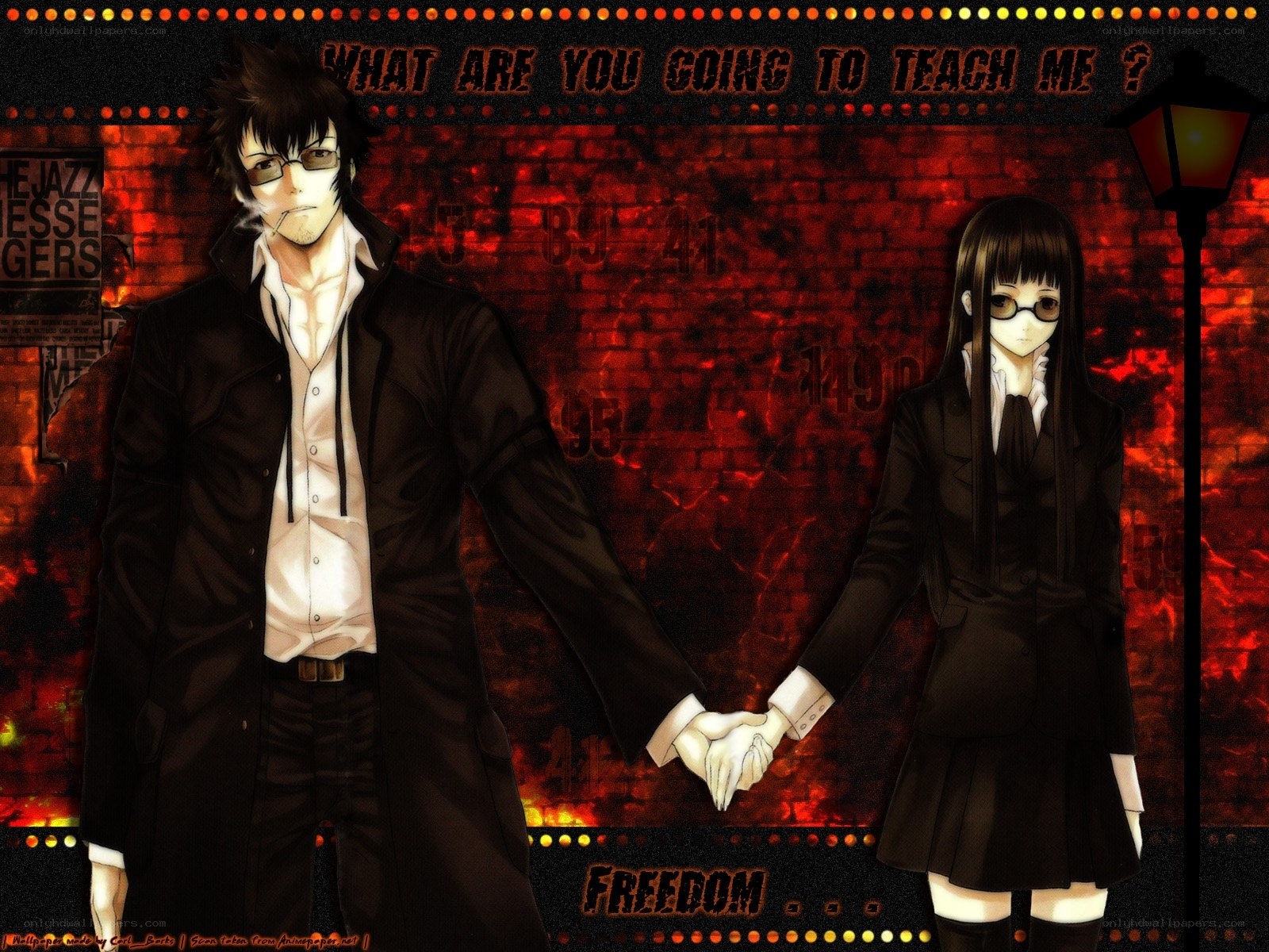 Anime couple holding hands