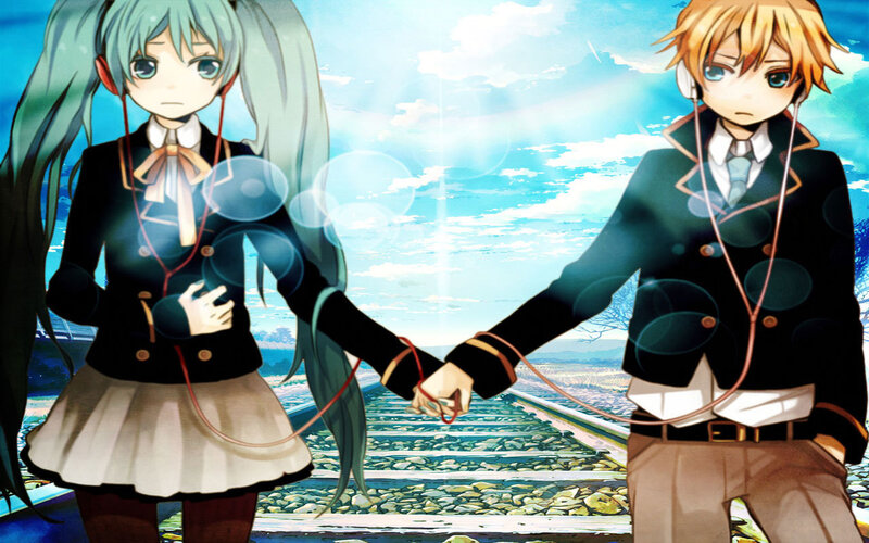 Anime couple holding hands