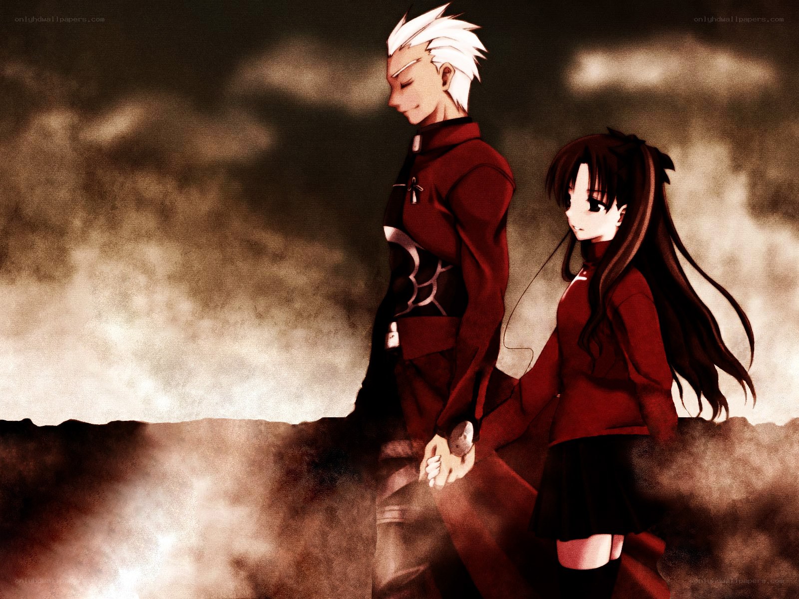 anime couple holding hands