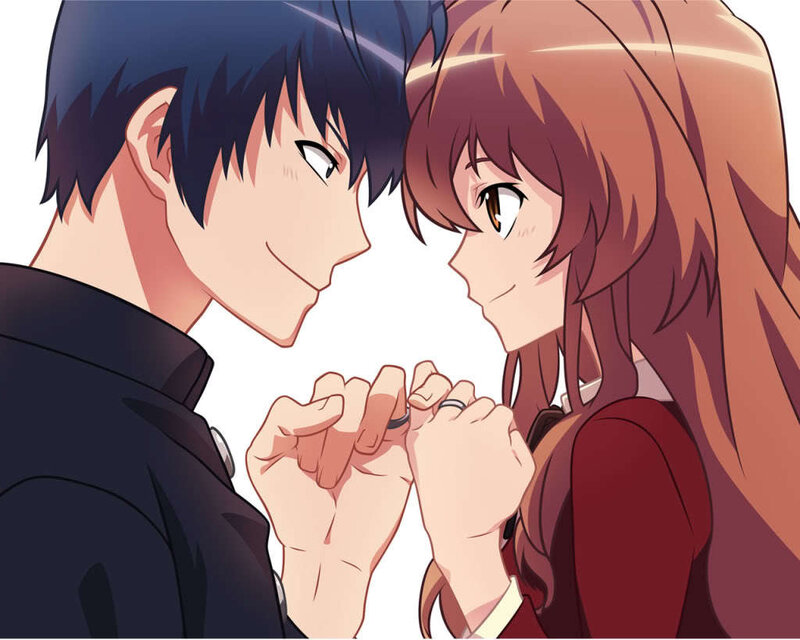 Anime Couple Holding Hands — Blue, Intimate, Rings, Long Hair