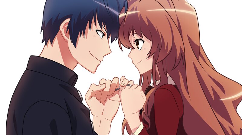 Anime Couple Holding Hands — Blue, Intimate