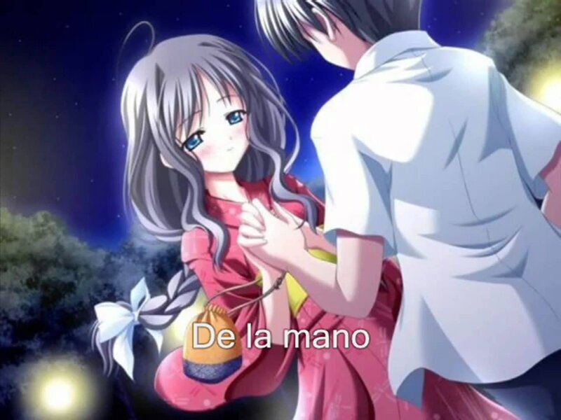 Anime Couple Holding Hands — Blue, Romantic