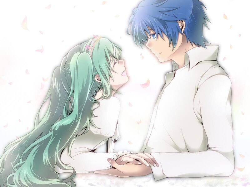 Anime Couple Holding Hands — Blue