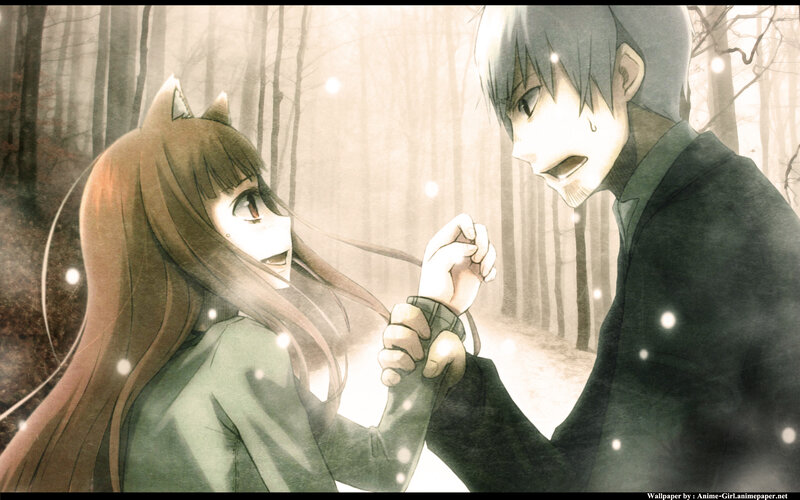 Anime Couple Holding Hands — Brown, Dramatic