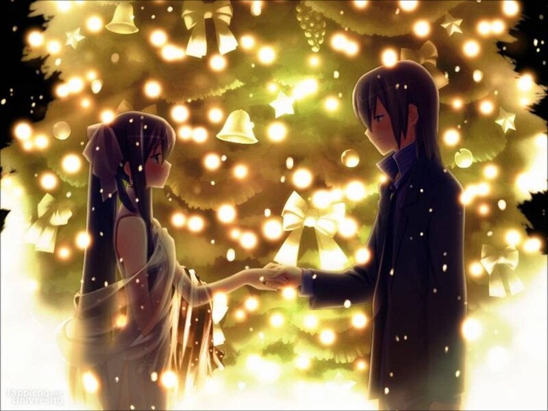 Anime Couple Holding Hands — Gold, Romantic