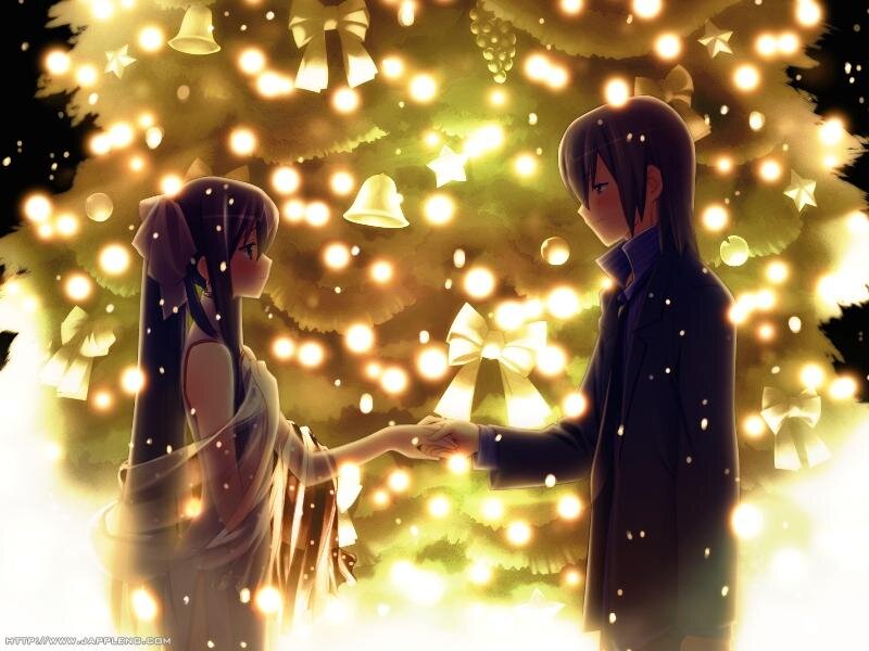 Anime Couple Holding Hands — Gold