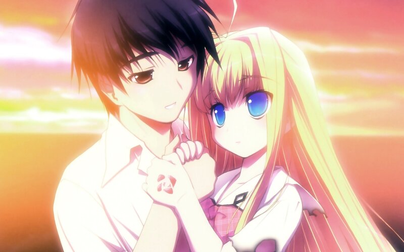 Anime Couple Holding Hands — Orange