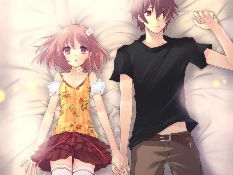 Anime Couple Holding Hands — White, Calm