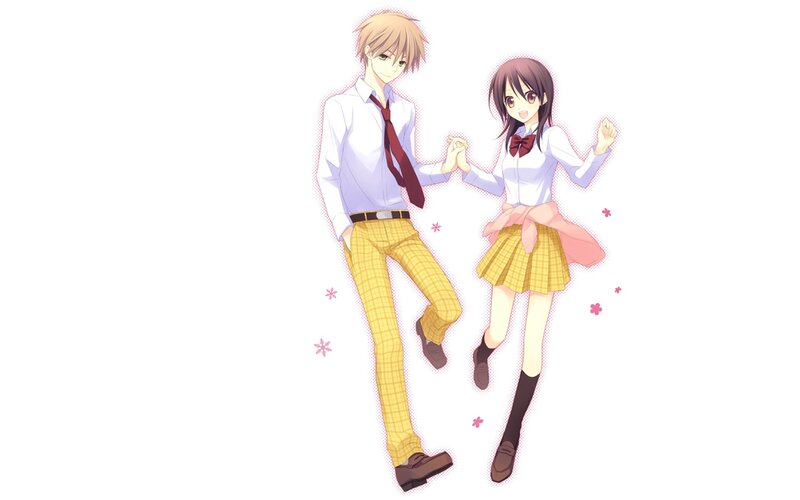 Anime Couple Holding Hands — White, Happy
