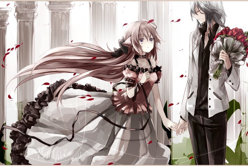 Anime Couple Holding Hands — White, Romantic