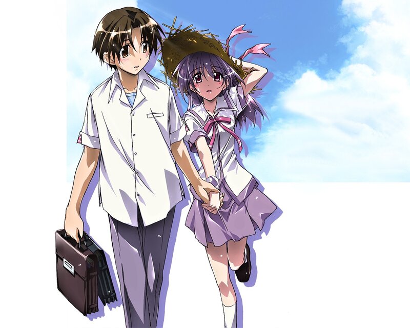 Anime Couple Holding Hands — White, Serene