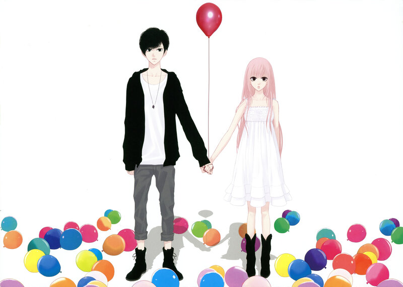 Anime Couple Holding Hands — White