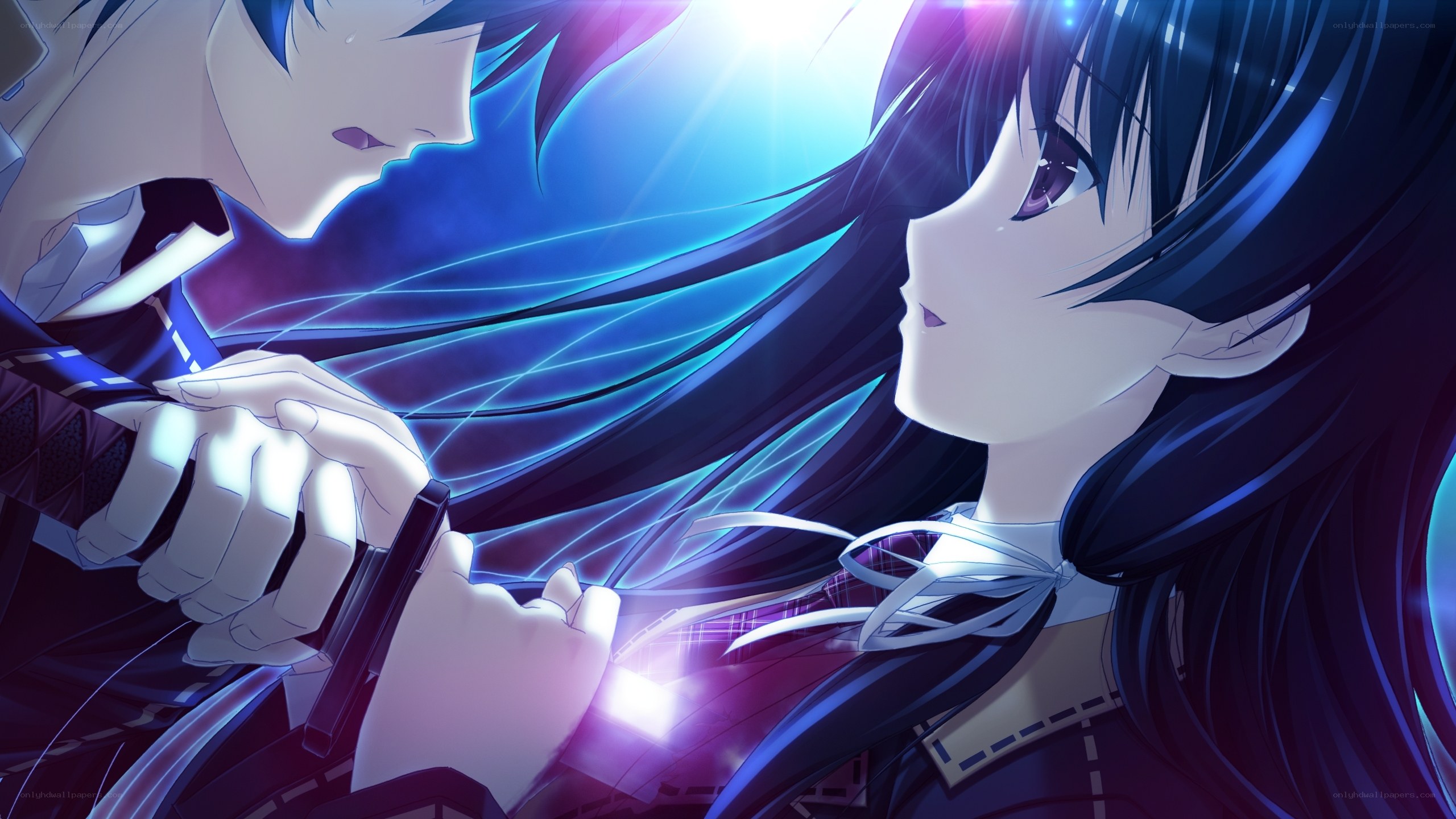 anime couple holding hands