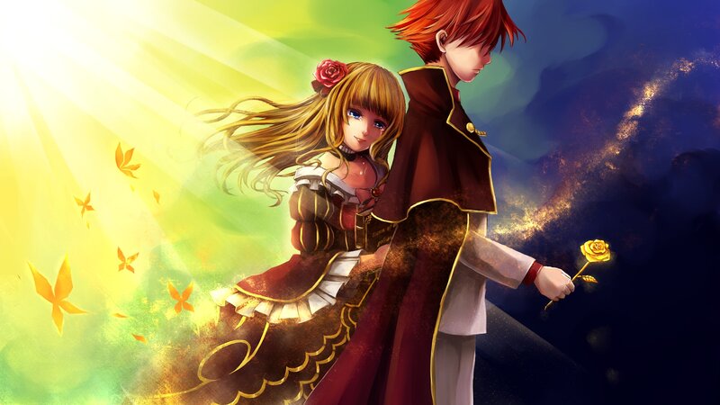 Anime Couple Holding Roses