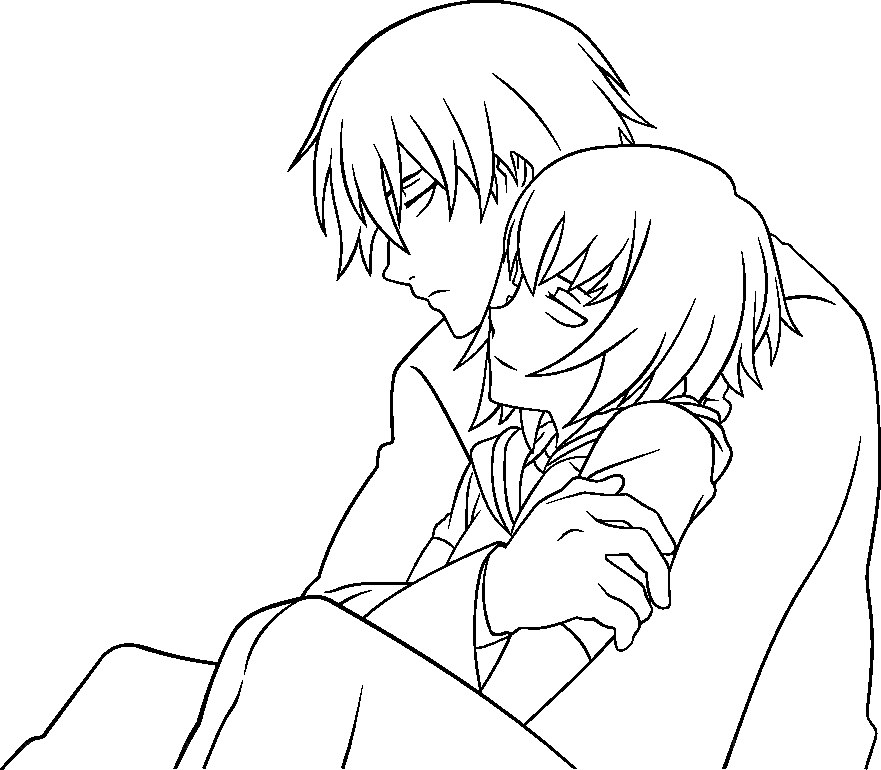 anime couple hugging