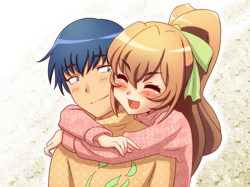 anime couple hugging