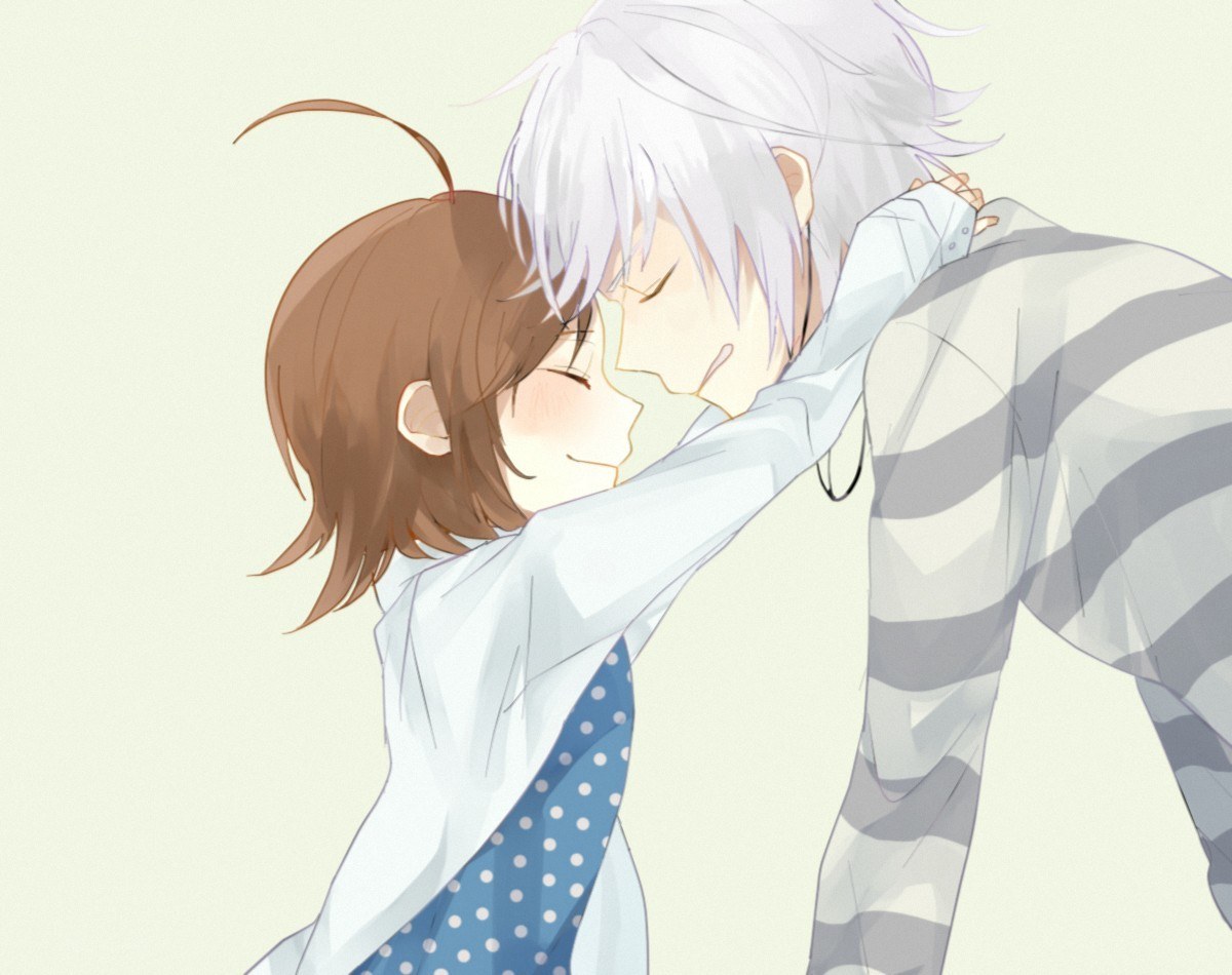 anime couple hugging