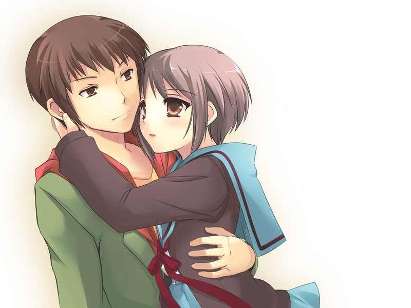 anime couple hugging