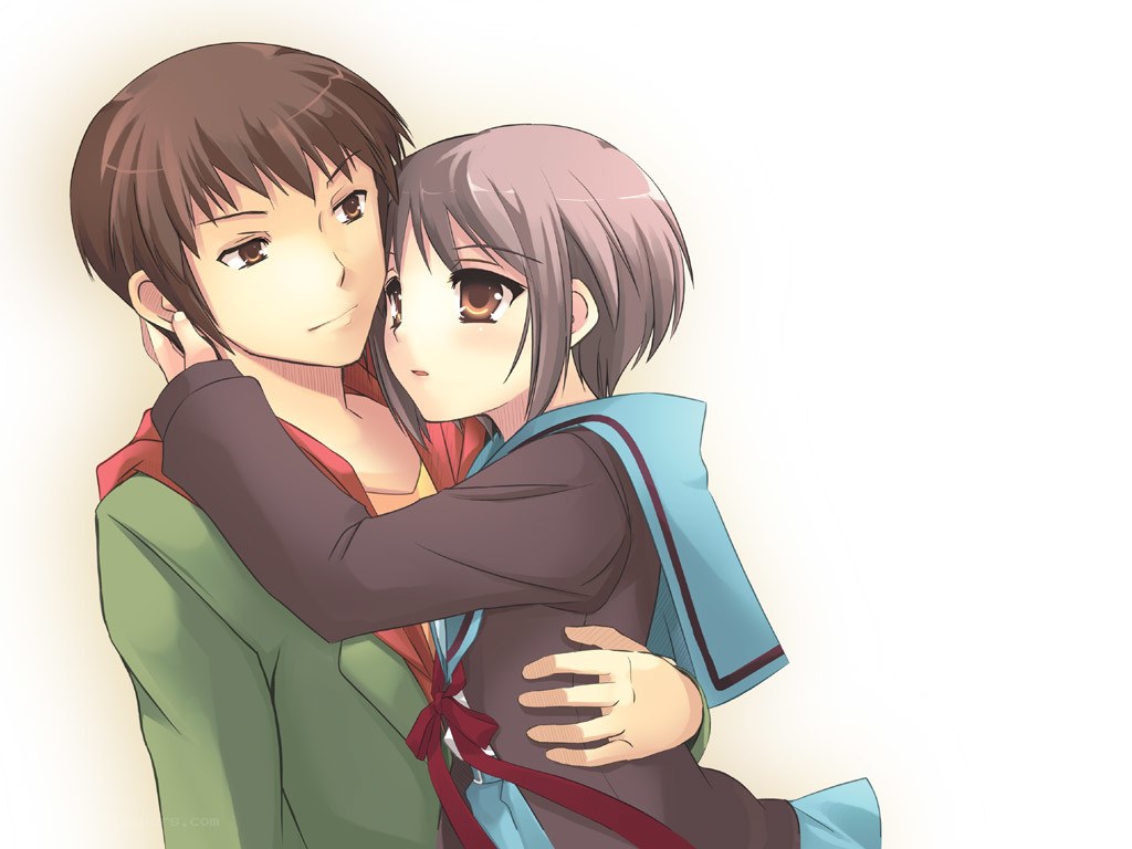 anime couple hugging