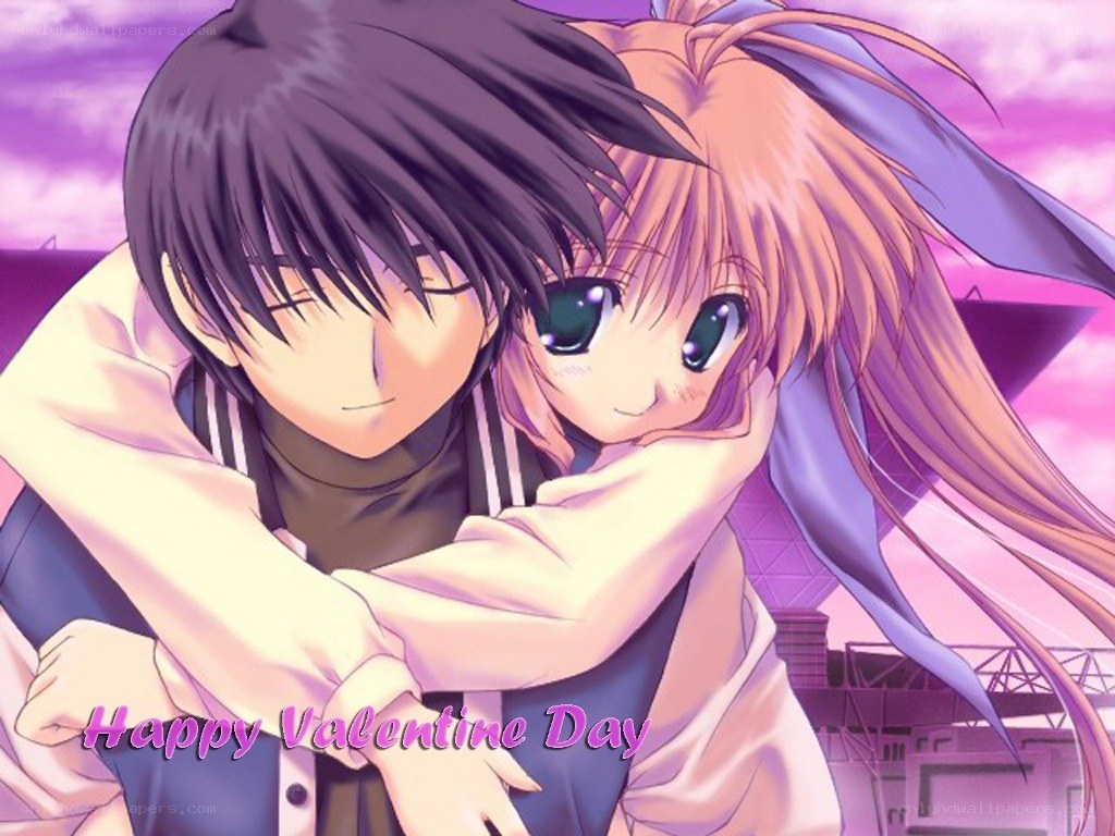 anime couple hugging