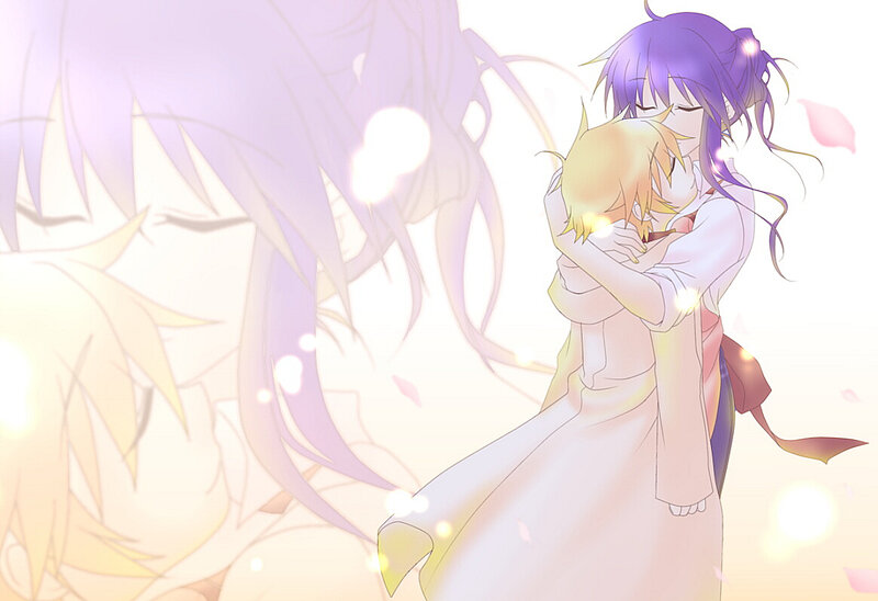 anime couple hugging