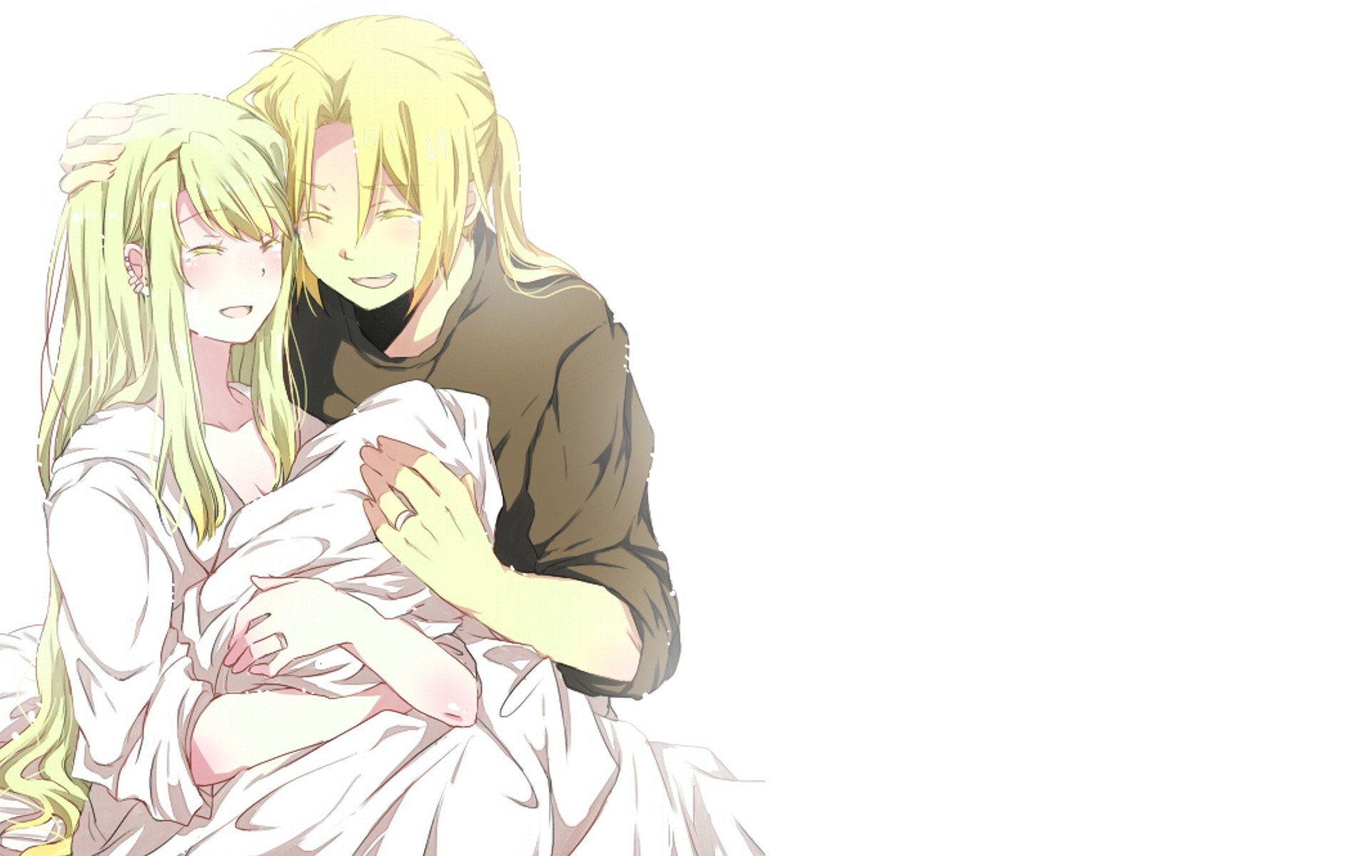 anime couple hugging