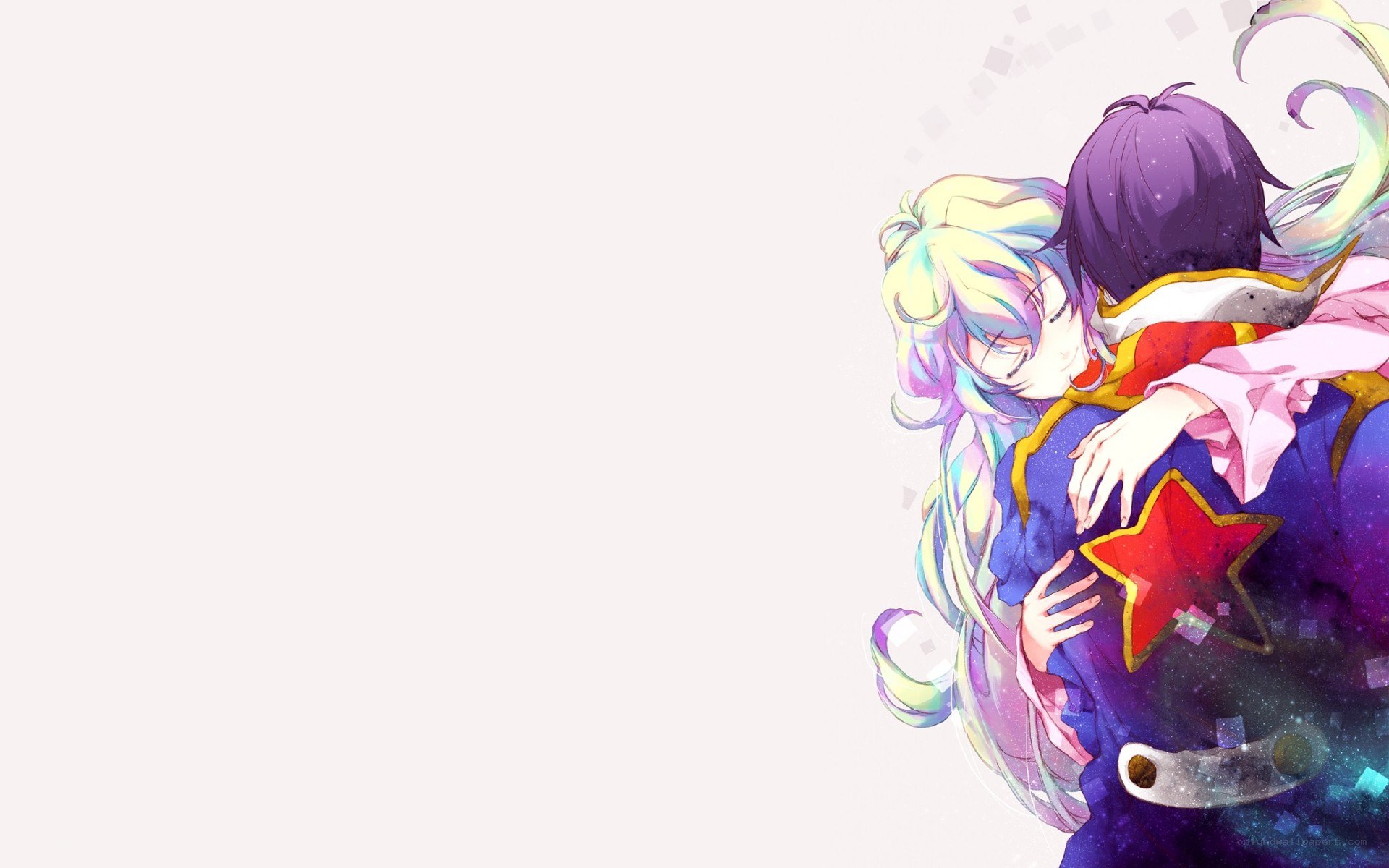 anime couple hugging