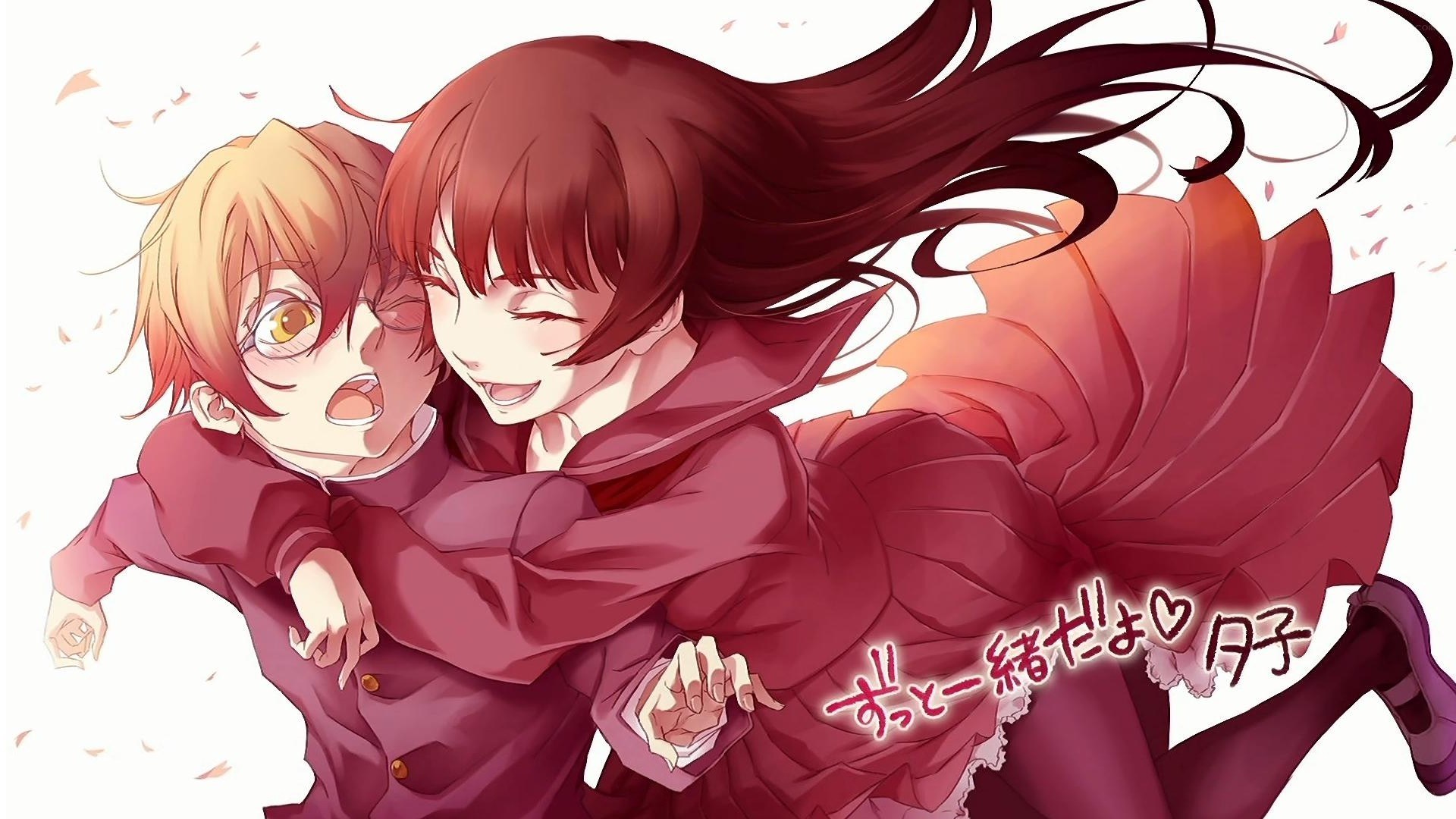 anime couple hugging