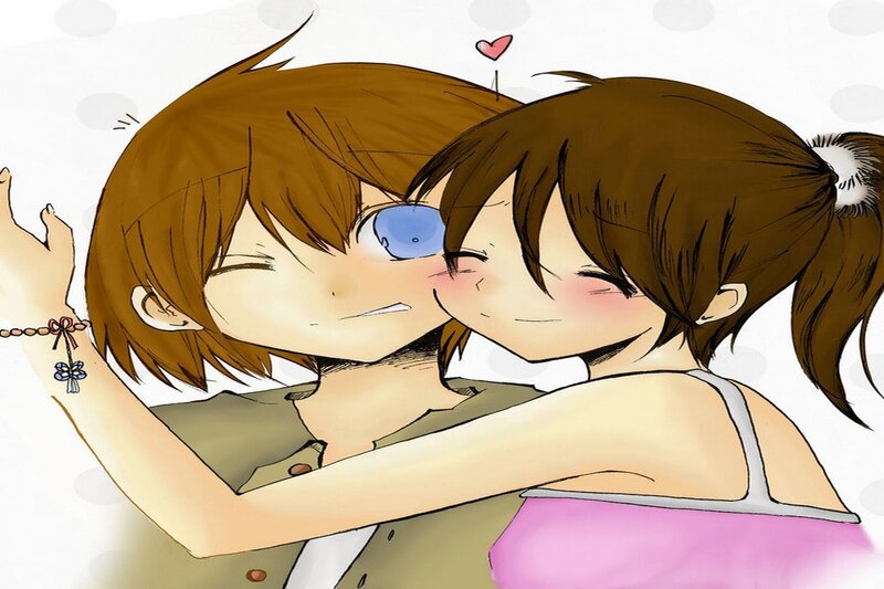 Anime couple hugging