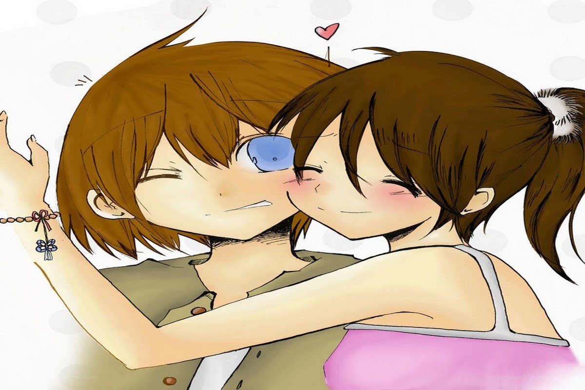 Anime couple hugging