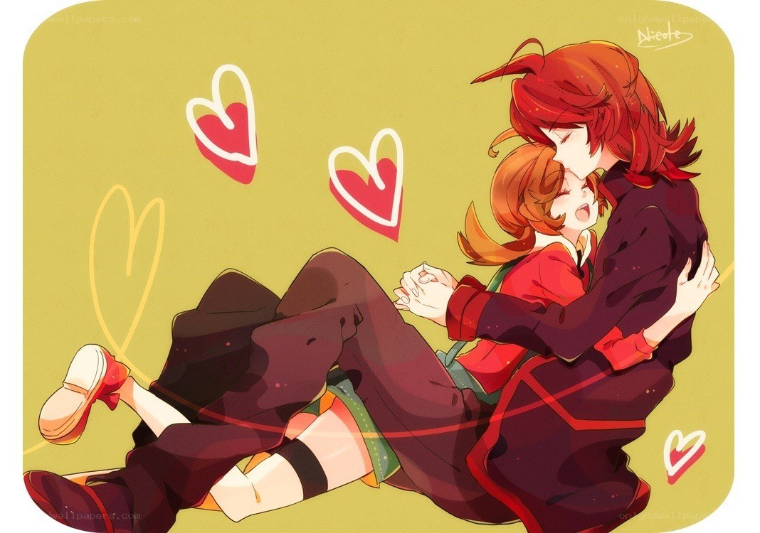 Anime couple hugging