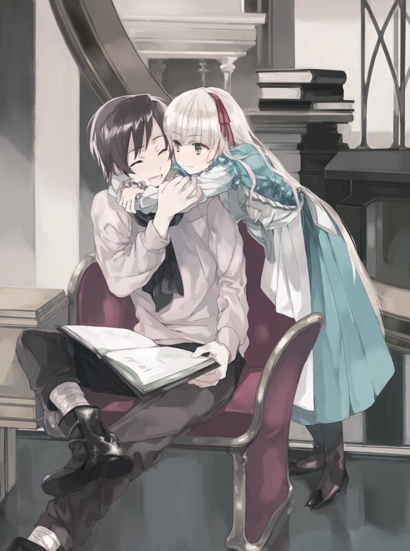 anime couple hugging