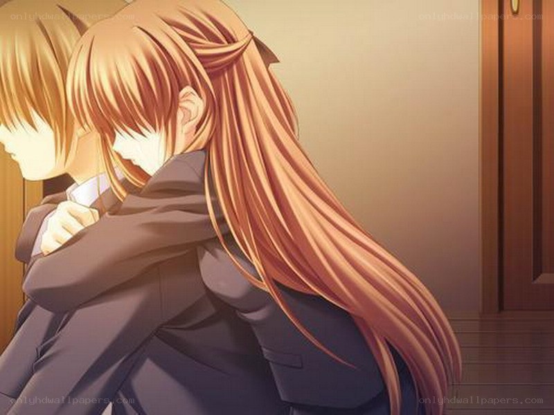 anime couple hugging
