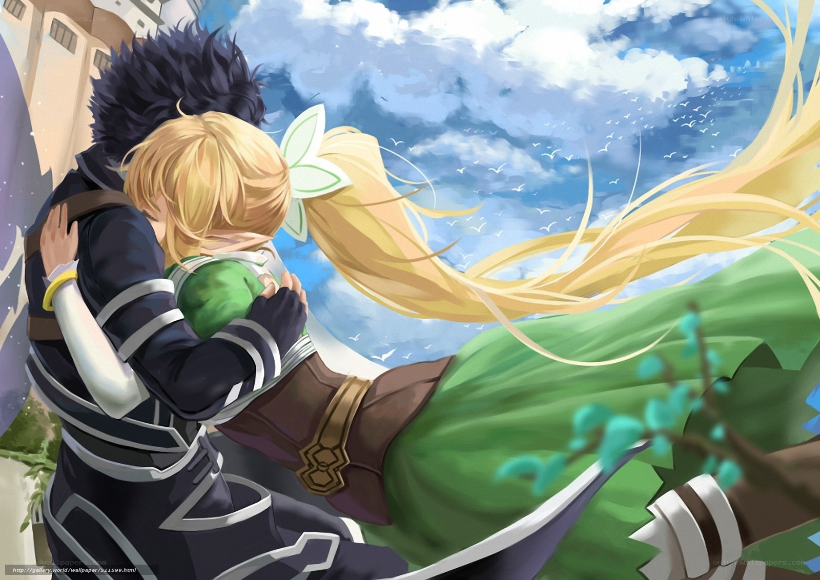 anime couple hugging