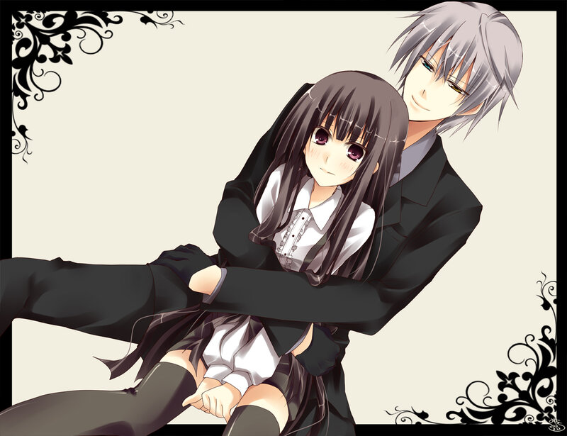 Anime Couple Hugging — Black, Calm