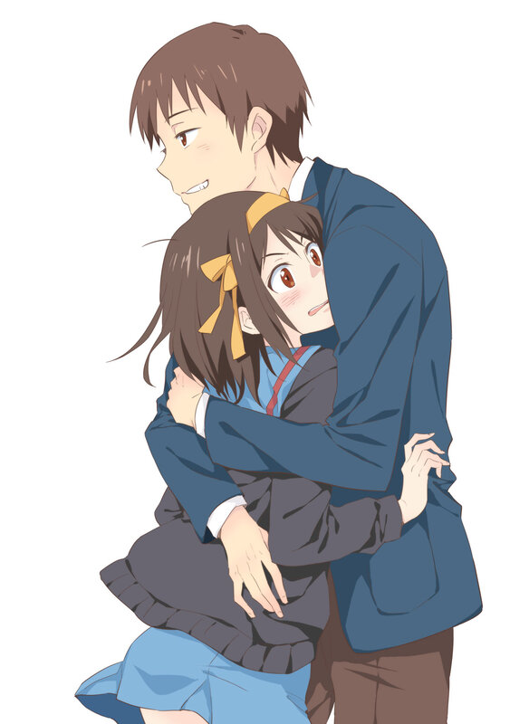 Anime Couple Hugging — Blue, Affectionate