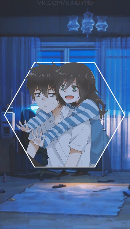 Anime Couple Hugging — Blue, Dramatic, Night, Chandelier