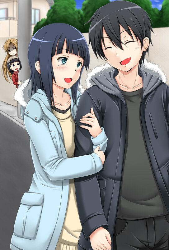 Anime Couple Hugging — Blue, Happy, Winter