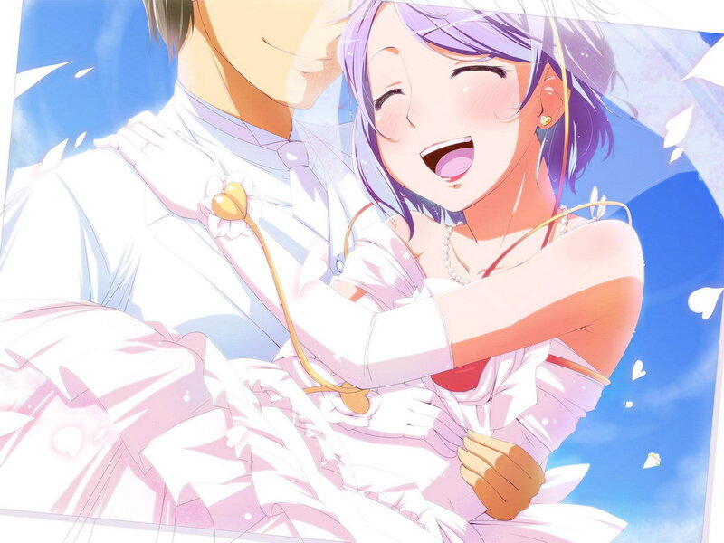 Anime Couple Hugging — Blue, Joyful