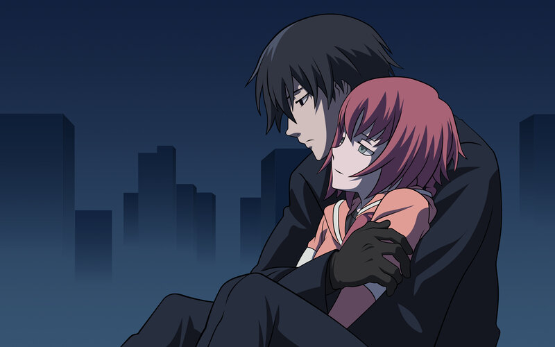 Anime Couple Hugging — Blue, Melancholic, Night