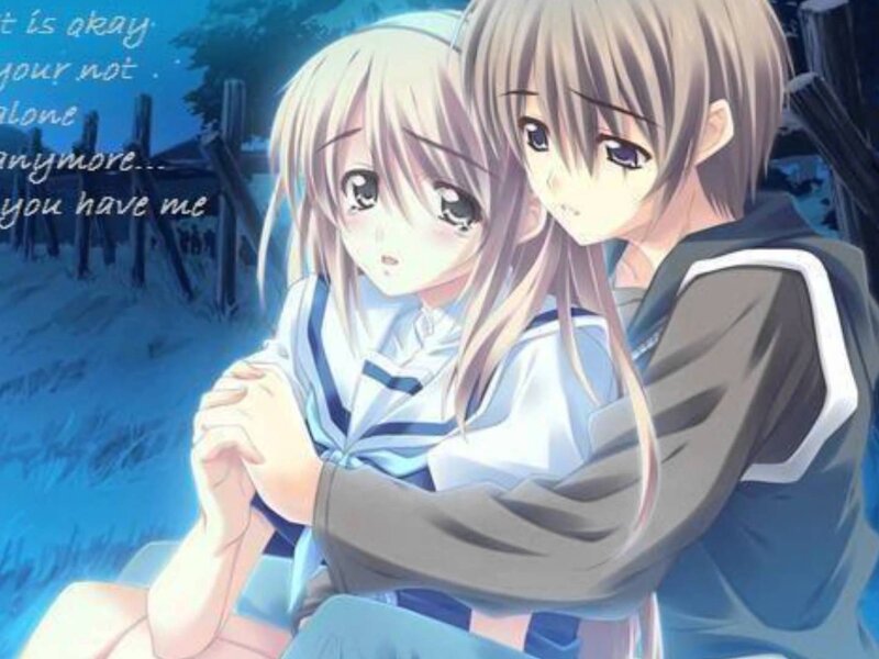Anime Couple Hugging — Blue, Melancholic