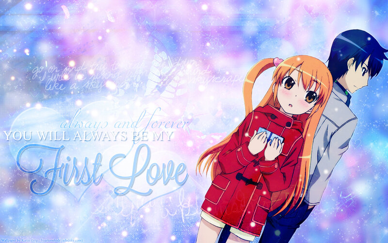 Anime Couple Hugging — Blue, Romantic, Girl