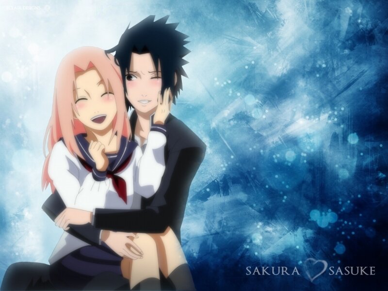 Anime Couple Hugging — Blue, Romantic