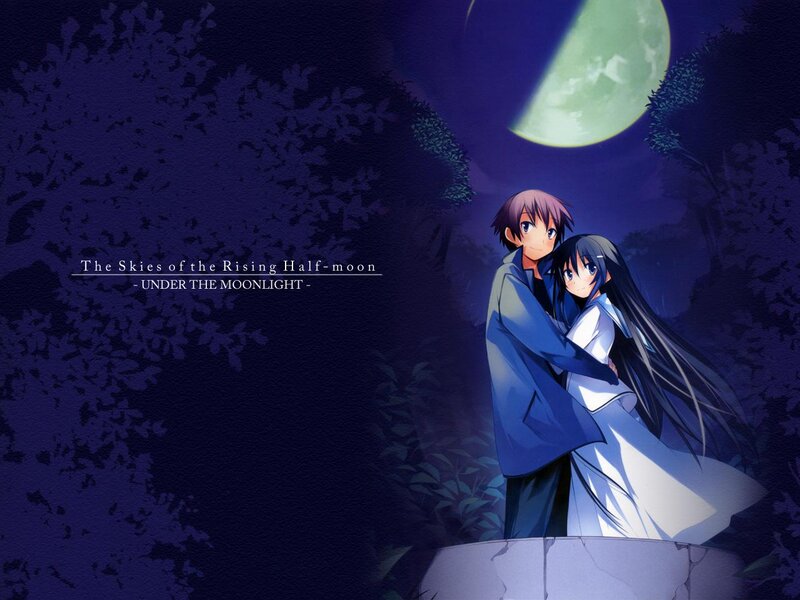 Anime Couple Hugging — Blue, Serene, Night