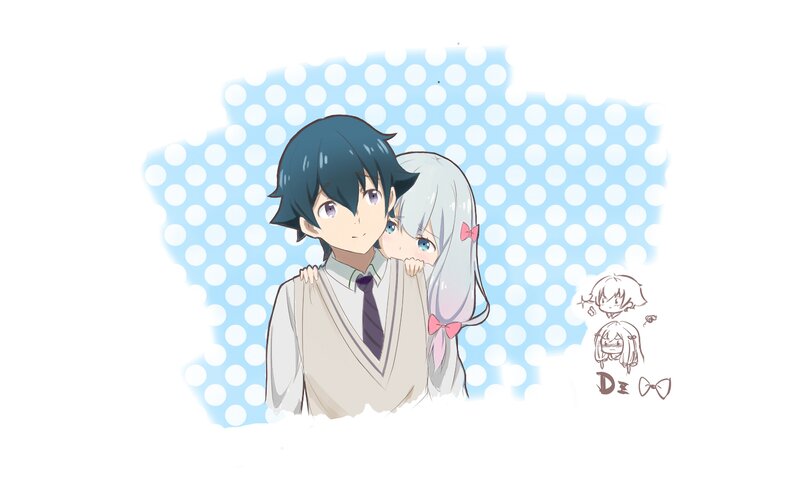 Anime Couple Hugging — Blue, Sweet