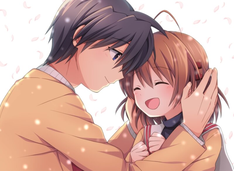 Anime Couple Hugging — Brown, Affectionate, Spring