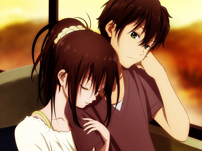 Anime Couple Hugging — Brown, Calm