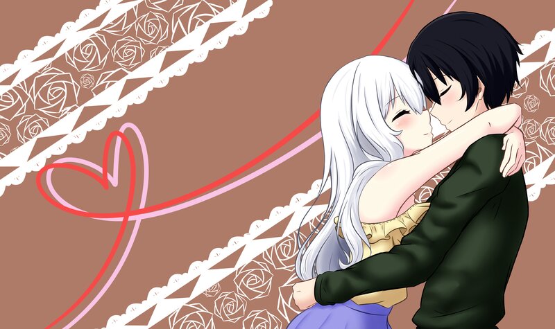 Anime Couple Hugging — Brown, Romantic