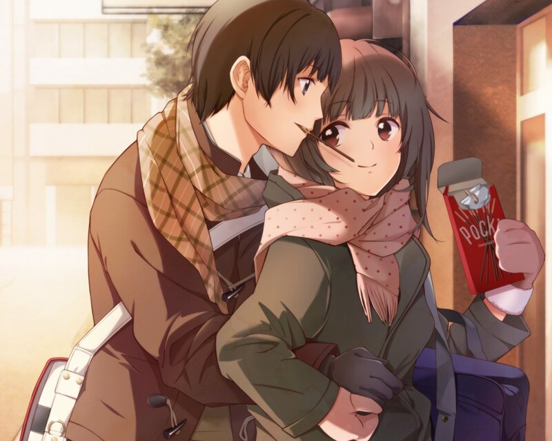 Anime Couple Hugging — Brown, Warm