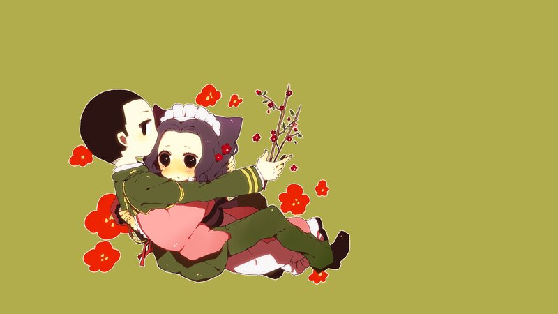Anime Couple Hugging — Green, Romantic